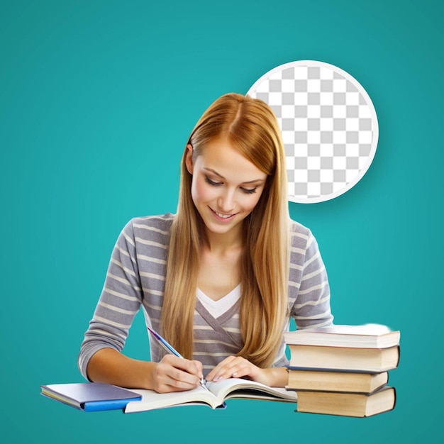 PSD young girl with book isolated