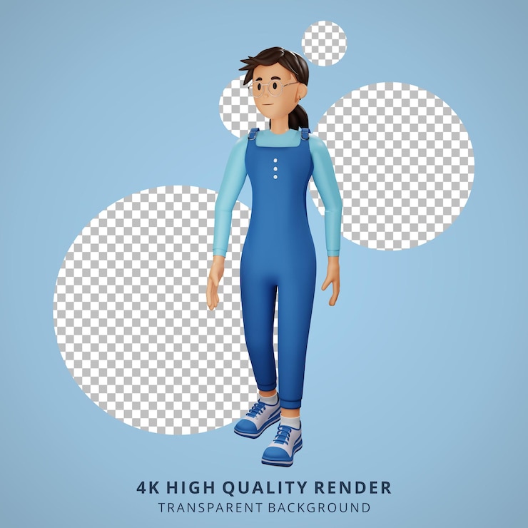 PSD young girl with glasses walking 3d character illustration