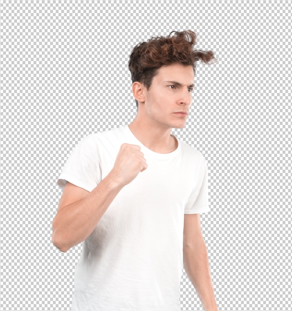 PSD young guy doing an angry gesture