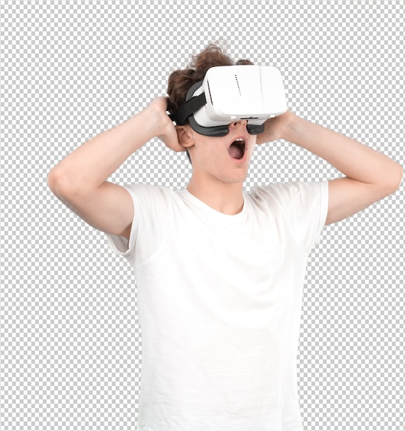 Young guy using a virtual glasses