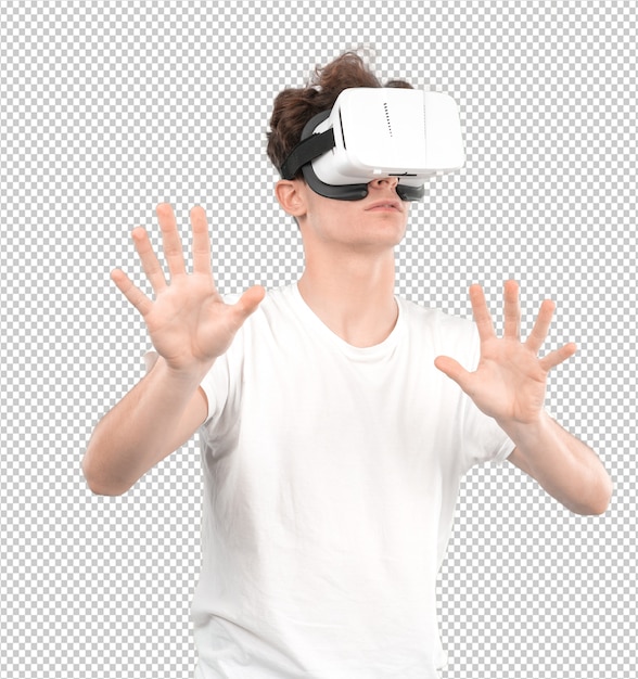 Young guy using a virtual glasses