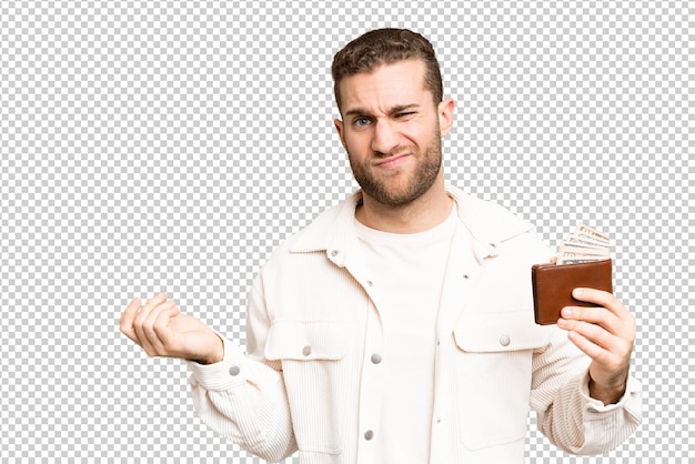 Young handsome blonde man over isolated background