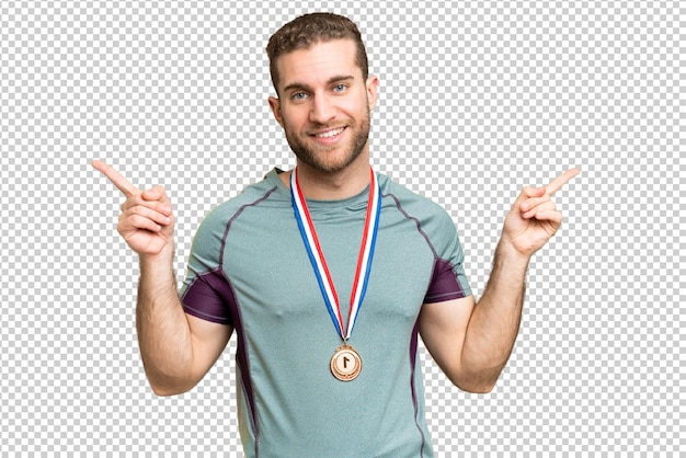 PSD young handsome blonde man over isolated chroma key background
