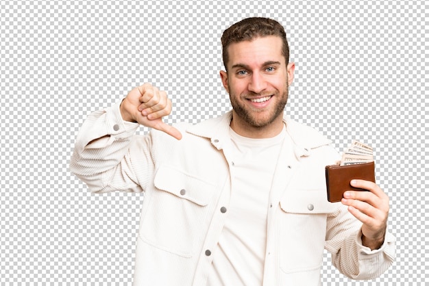 Young handsome blonde man over isolated chroma key background