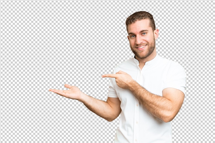 PSD young handsome blonde man over isolated chroma key background