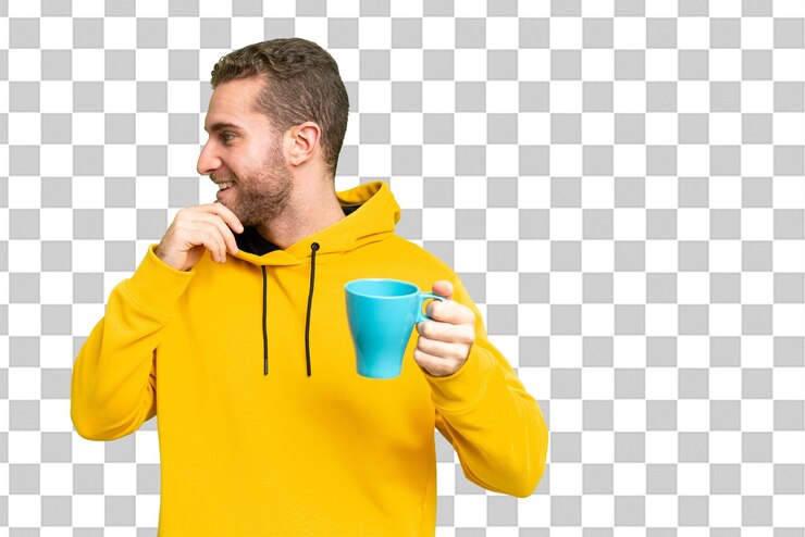 PSD young handsome blonde man over isolated chroma key background