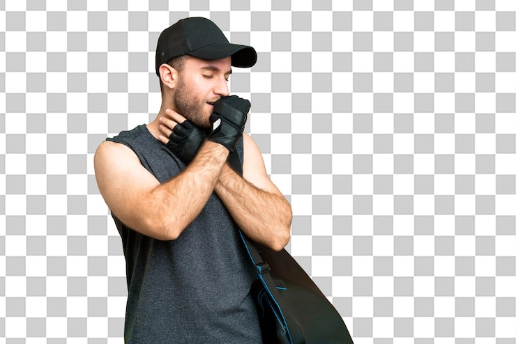 PSD young handsome blonde man over isolated chroma key background