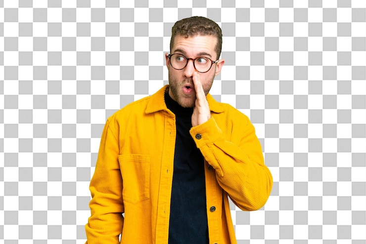 PSD young handsome blonde man over isolated chroma key background
