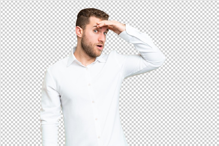 PSD young handsome blonde man over isolated chroma key background