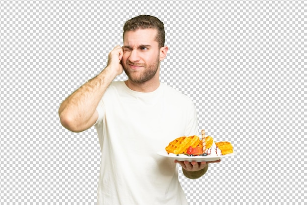 young handsome blonde man over isolated chroma key background