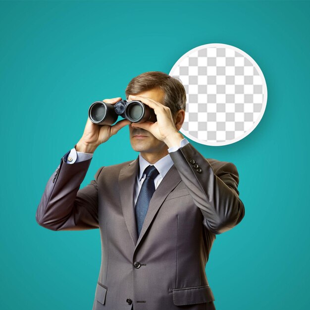 PSD young handsome businessman looking into future with binoculars