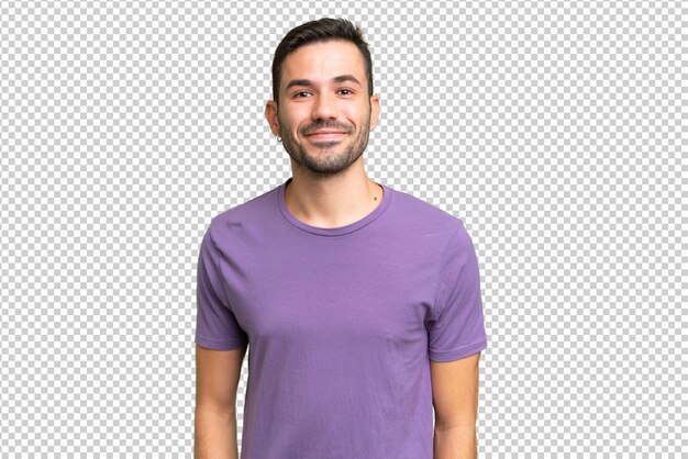 PSD young handsome caucasian man over isolated background laughing