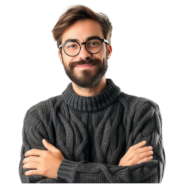 PSD young handsome man face smiling with crossed arms looking at the camera positive person