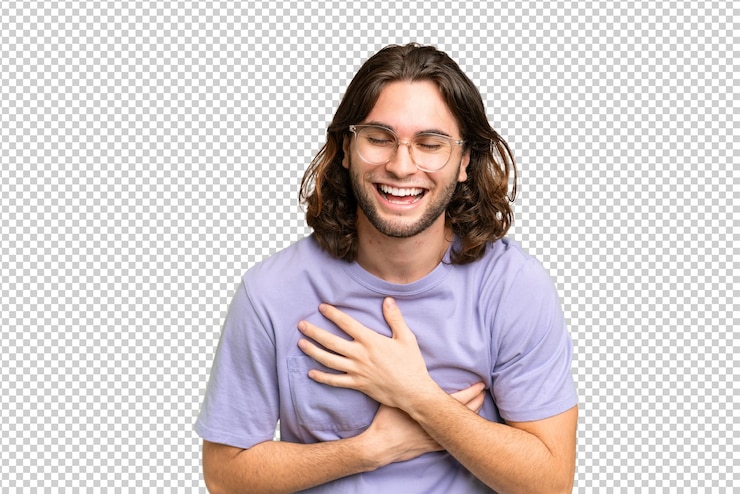 PSD young handsome man over isolated background smiling a lot