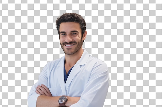 Молодой симпатичный мужчина в врачебной форме на изолированном фоне хроматического ключа