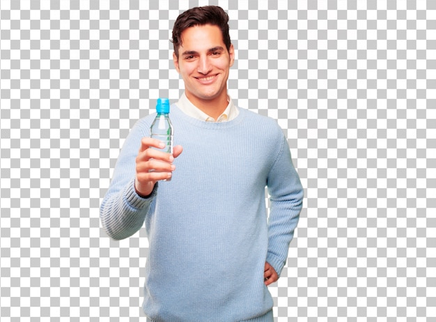 PSD young handsome tanned man water bottle