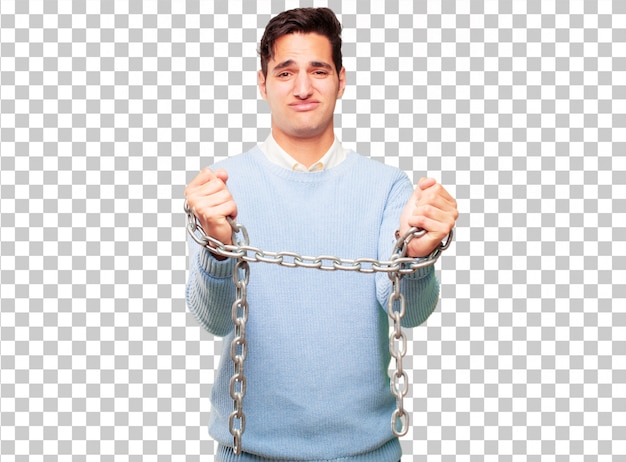 PSD young handsome tanned man with a chain. freedom concept