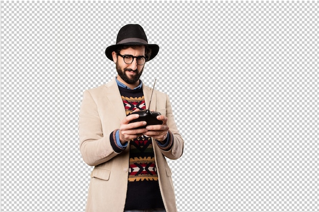 PSD young hipster man making gestures