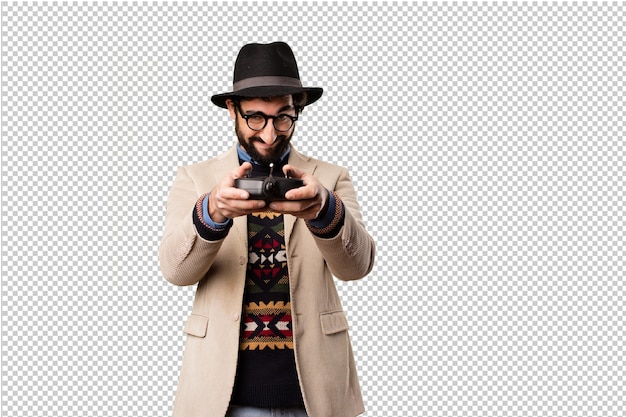 PSD young hipster man making gestures