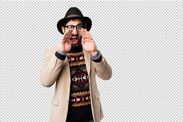 Young hipster man making gestures