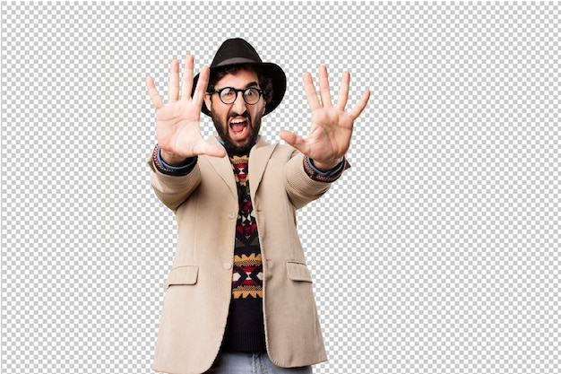 PSD young hipster man making gestures