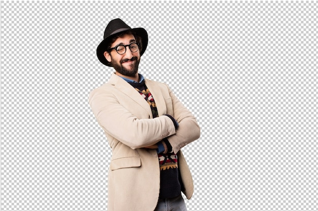 PSD young hipster man making gestures