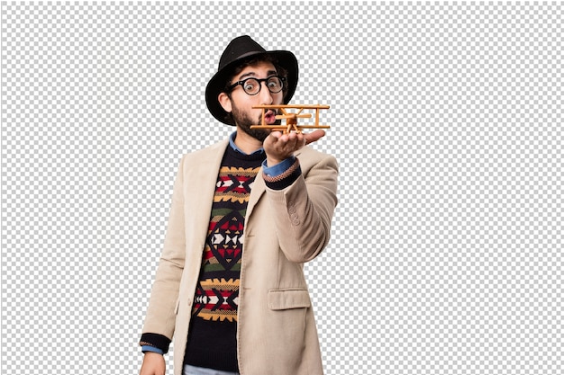 PSD young hipster man making gestures