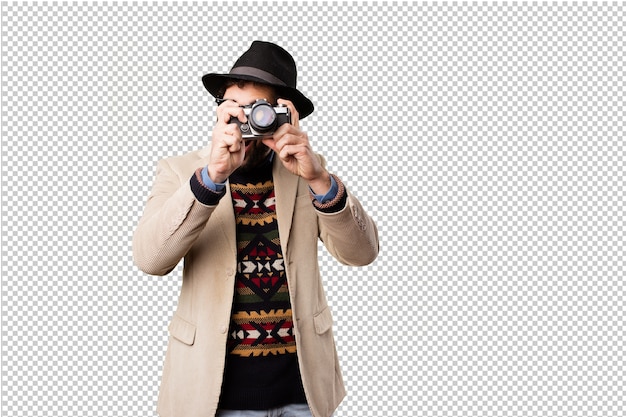 Young hipster man making gestures