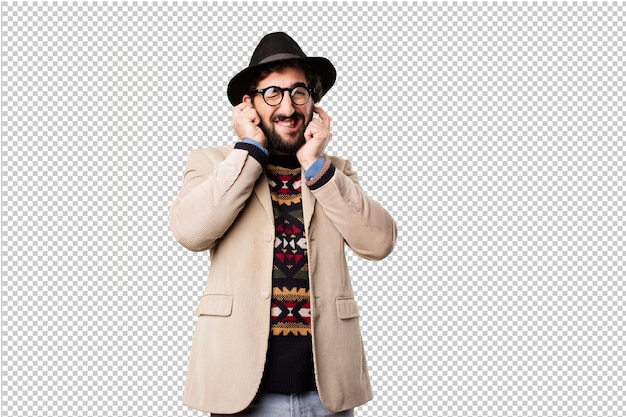 Young hipster man making gestures