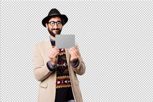 PSD young hipster man making gestures