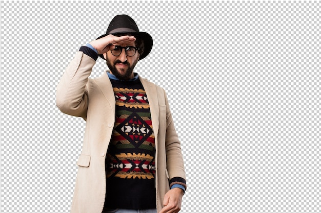 PSD young hipster man making gestures