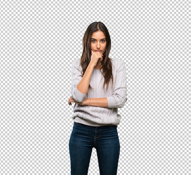 PSD young hispanic brunette woman thinking