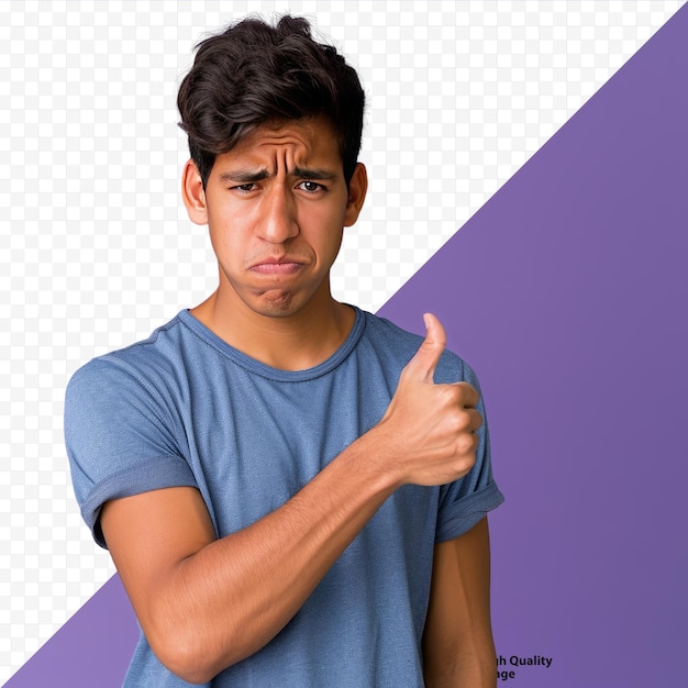 PSD young hispanic man looking sad disappointed or angry showing thumbs down in disagreement feeling frustrated