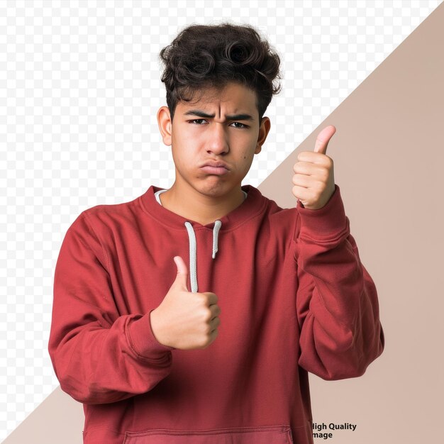 Young hispanic man looking sad disappointed or angry showing thumbs down in disagreement feeling frustrated