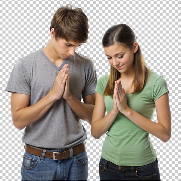 PSD young holding hands in praying gesture on transparent background