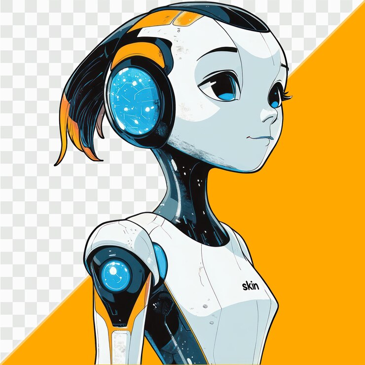 PSD 表情的な目を持つ若いヒューマノイドロボット 優雅なモダンなデザイン スリムなビルドと微妙な青いledライト