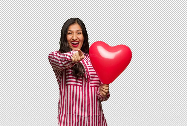 PSD young indian woman celebrating valentines day