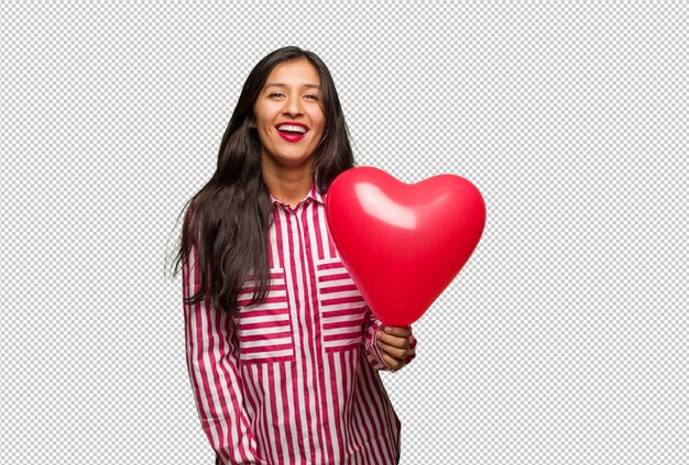 PSD young indian woman celebrating valentines day