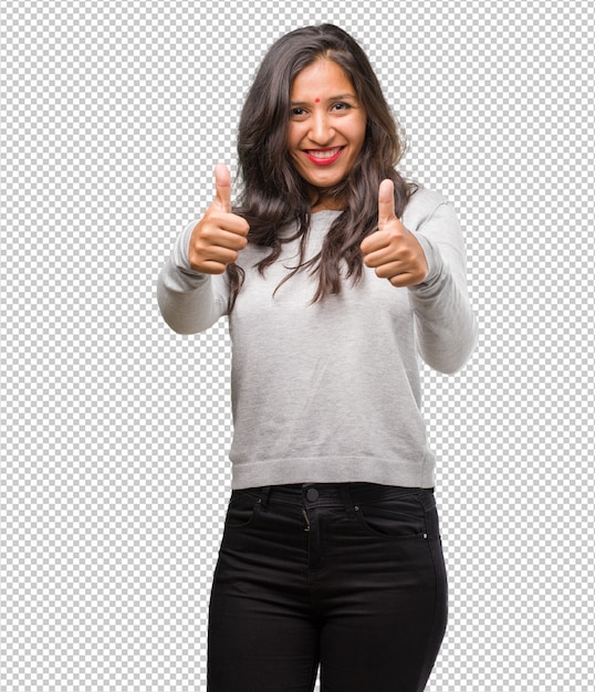 PSD young indian woman cheerful and excited