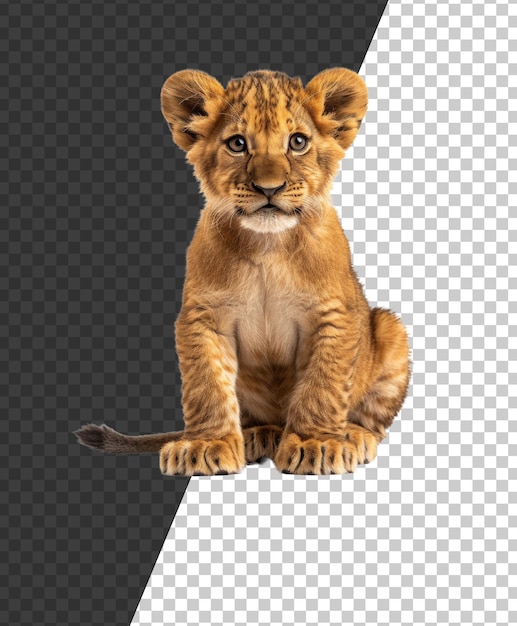 PSD young lion cub sitting on transparent background stock png