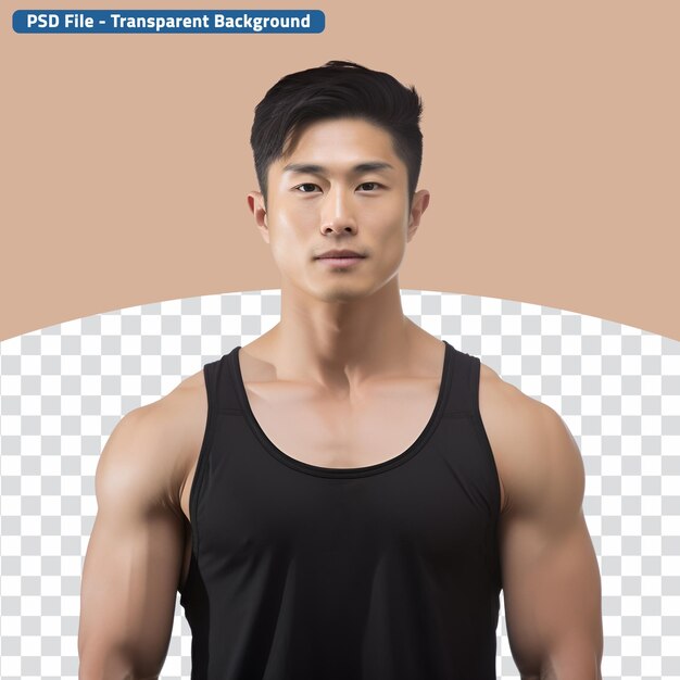 PSD a young male asian american fitness instructors portrait in gym clothing