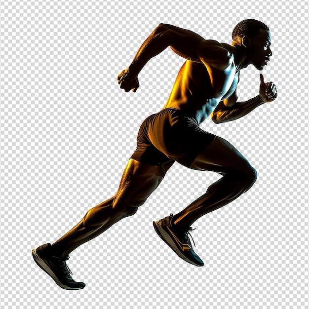 PSD young male athlete running isolated on transparent background