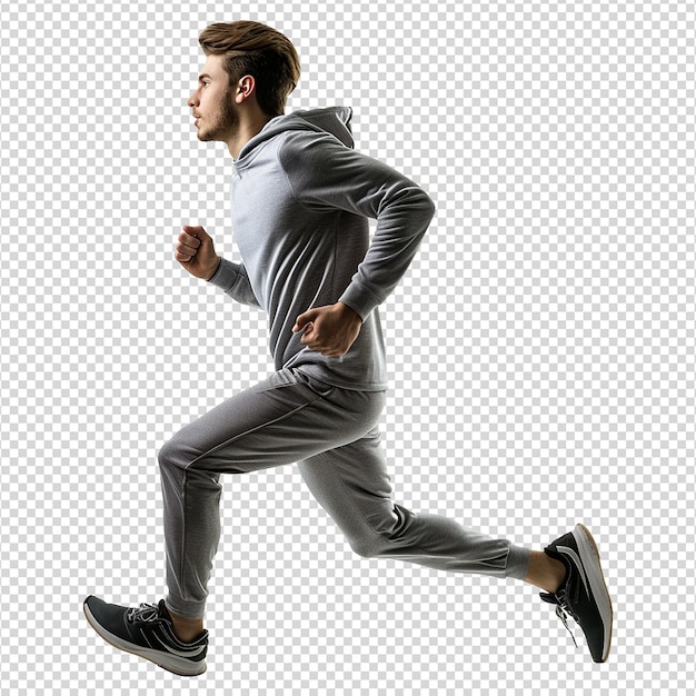 Young male athlete running isolated on transparent background