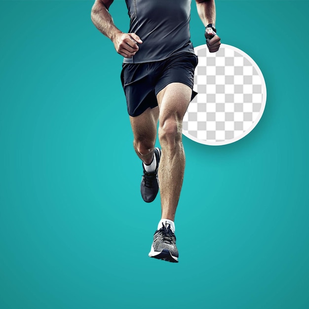 PSD young male athlete running isolated on transparent background