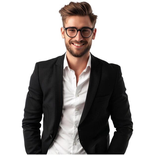 PSD young man in black suit with glasses