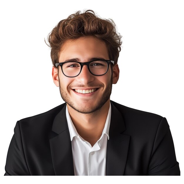 PSD young man in black suit with glasses