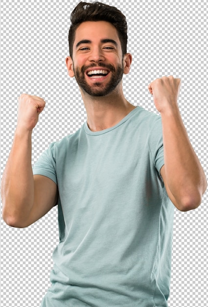 Young man celebrating a success