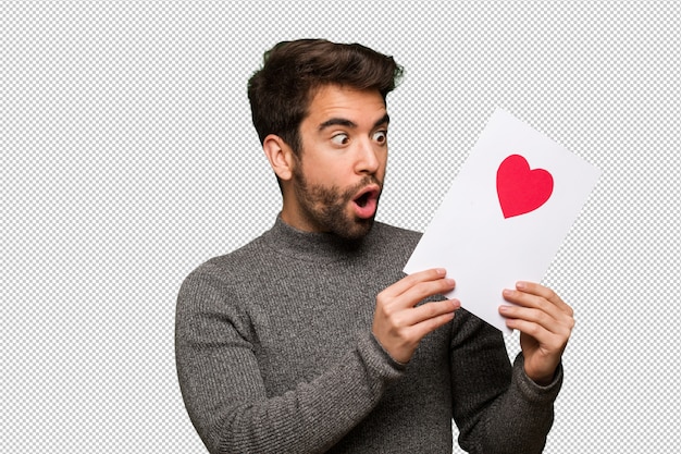 Young man celebrating valentines day