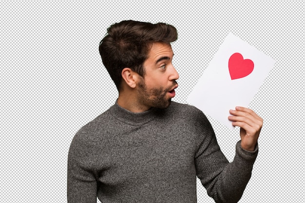 Young man celebrating valentines day