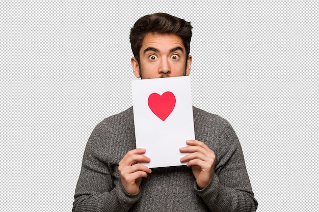 Young man celebrating valentines day